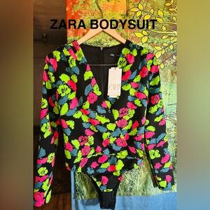 Zara Neon Floral Bodysuit New With Tags!